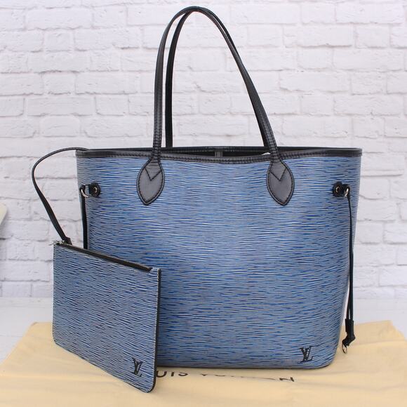 Louis Vuitton Neverfull MM Denim Epi Tote Blue Leather Shoulder Handbag A4289 - Picture 1 of 10